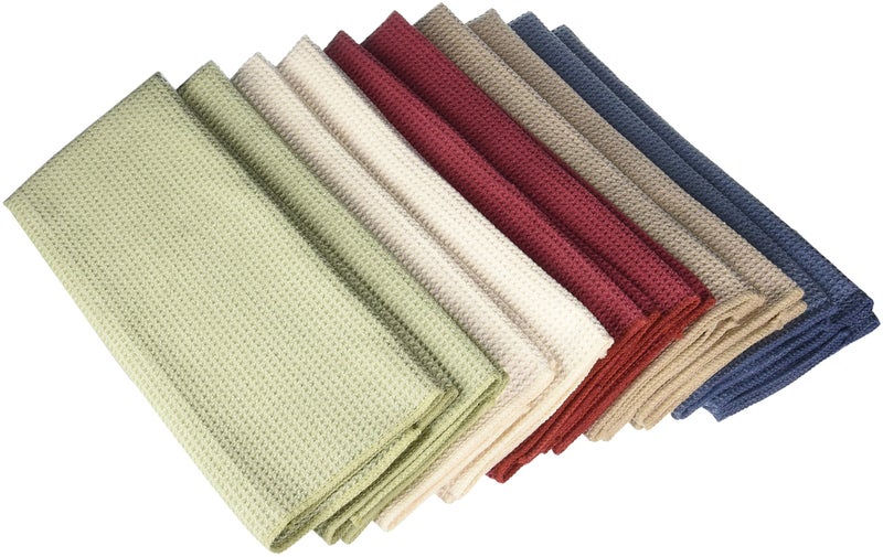 Eurow Microfiber Waffle Weave Kitchen Towels, Fast Dry, Lint-Free, Super Absorbent, Reusable Dish Towels, Multi-Color Set for Drying, Polishing, and Cleaning, 16x28 Inches, 10-Pack
